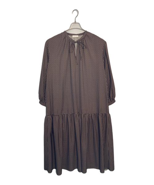 BALLSEY（ボールジィ）BALLSEY (ボールジィ) BALLSEY アイビープリント ギャザーネックワンピース 長袖ワンピース ブラック×ブラウン サイズ:36の古着・服飾アイテム