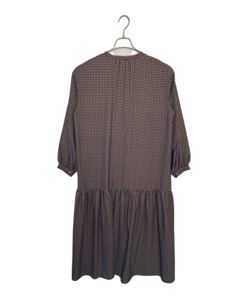 BALLSEY（ボールジィ）BALLSEY (ボールジィ) BALLSEY アイビープリント ギャザーネックワンピース 長袖ワンピース ブラック×ブラウン サイズ:36の古着・服飾アイテム