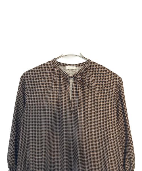 BALLSEY（ボールジィ）BALLSEY (ボールジィ) BALLSEY アイビープリント ギャザーネックワンピース 長袖ワンピース ブラック×ブラウン サイズ:36の古着・服飾アイテム