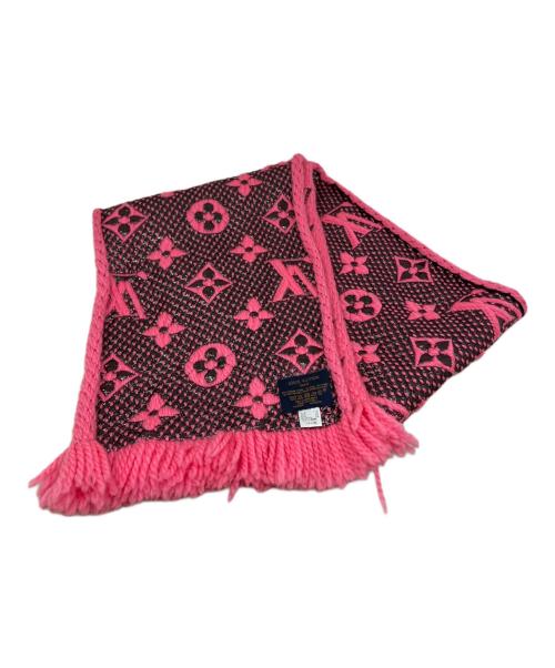LOUIS VUITTON（ルイ ヴィトン）LOUIS VUITTON (ルイ ヴィトン) LOUIS VUITTON ロゴマニア マフラー ピンク×ブラックの古着・服飾アイテム