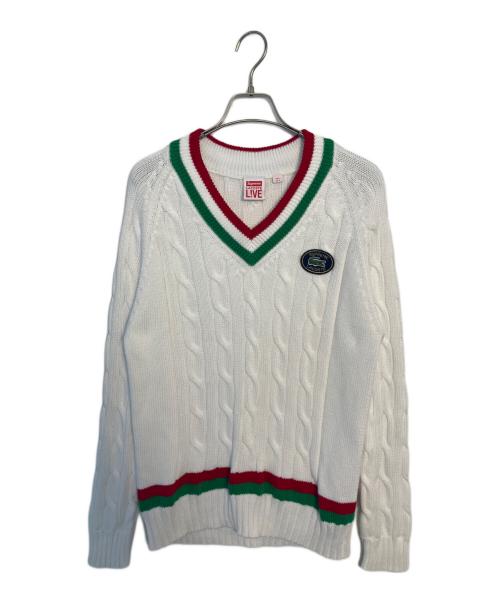 LACOSTE（ラコステ）LACOSTE (ラコステ) SUPREME (シュプリーム) LACOSTE Supreme ニット ホワイト×レッド×グリーン サイズ:Mの古着・服飾アイテム