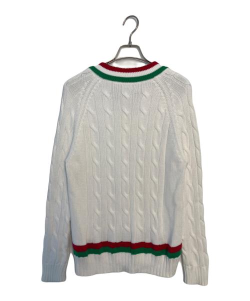 LACOSTE（ラコステ）LACOSTE (ラコステ) SUPREME (シュプリーム) LACOSTE Supreme ニット ホワイト×レッド×グリーン サイズ:Mの古着・服飾アイテム