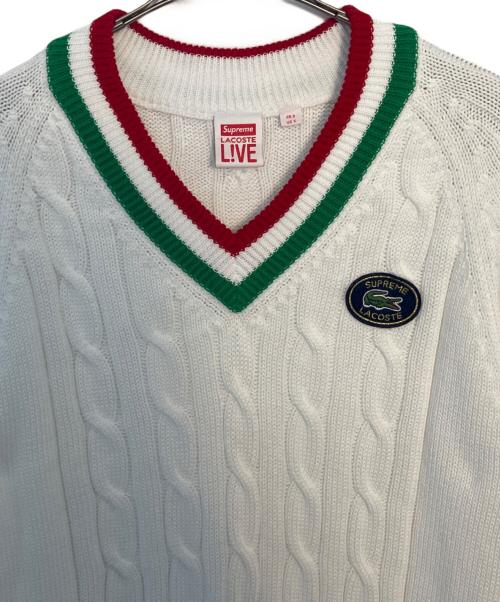 LACOSTE（ラコステ）LACOSTE (ラコステ) SUPREME (シュプリーム) LACOSTE Supreme ニット ホワイト×レッド×グリーン サイズ:Mの古着・服飾アイテム