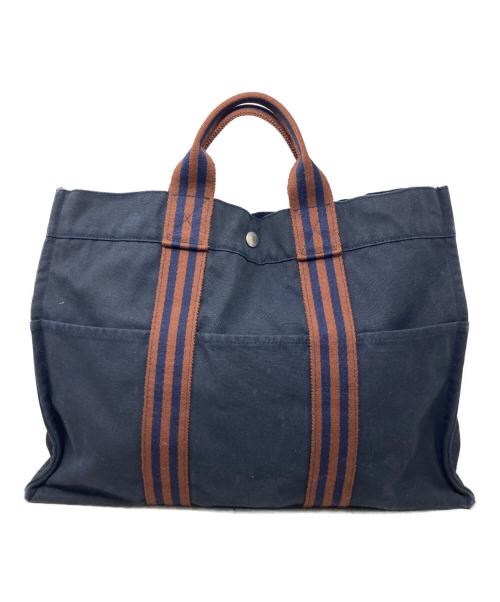 HERMES（エルメス）HERMES (エルメス) HERMES フールトゥMM トートバッグ ネイビー×ブラウンの古着・服飾アイテム