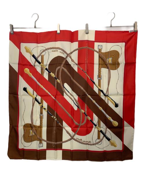 HERMES（エルメス）HERMES (エルメス) HERMES クリッククラック カレ90 シルクスカーフ レッド×ブラウンの古着・服飾アイテム