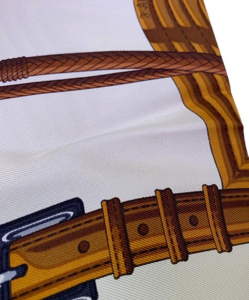 HERMES（エルメス）HERMES (エルメス) HERMES クリッククラック カレ90 シルクスカーフ レッド×ブラウンの古着・服飾アイテム