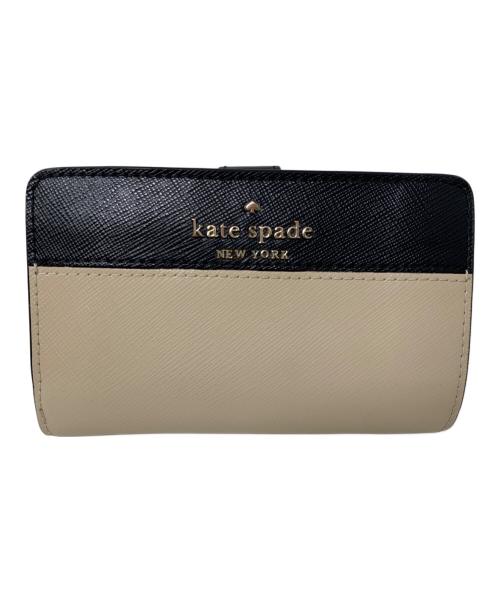 Kate Spade（ケイトスペード）Kate Spade (ケイトスペード) Kate Spade 2つ折りミドル財布 ベージュ×ブラックの古着・服飾アイテム