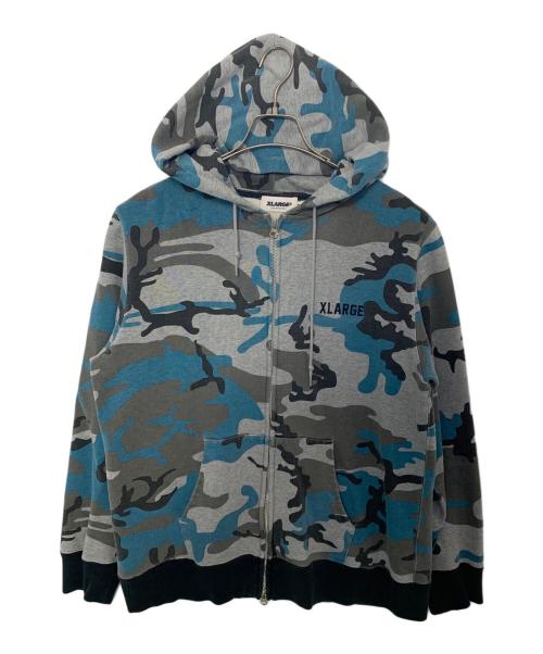 X-LARGE（エクストララージ）X-LARGE (エクストララージ) X-LARGE ジップパーカー グレー×ブルー×ブラック サイズ:Mの古着・服飾アイテム
