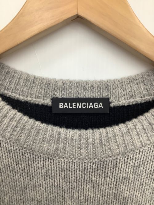 BALENCIAGA（バレンシアガ）BALENCIAGA (バレンシアガ) ロゴ総柄ジャガードオーバーシルエットニット グレー サイズ:Lの古着・服飾アイテム