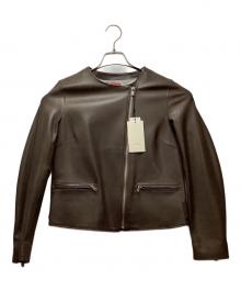 DES PRES（デ プレ）の古着「ノーカラーレザージャケット」｜ブラウン