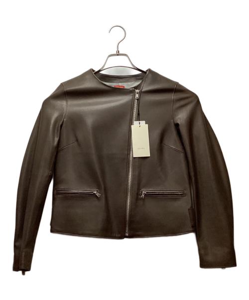 DES PRES（デ プレ）DES PRES (デ プレ) ノーカラーレザージャケット ブラウン サイズ:36の古着・服飾アイテム