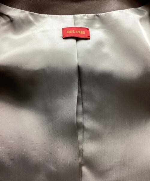 DES PRES（デ プレ）DES PRES (デ プレ) ノーカラーレザージャケット ブラウン サイズ:36の古着・服飾アイテム