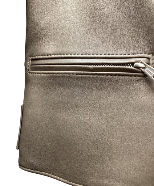 DES PRES（デ プレ）DES PRES (デ プレ) ノーカラーレザージャケット ブラウン サイズ:36の古着・服飾アイテム