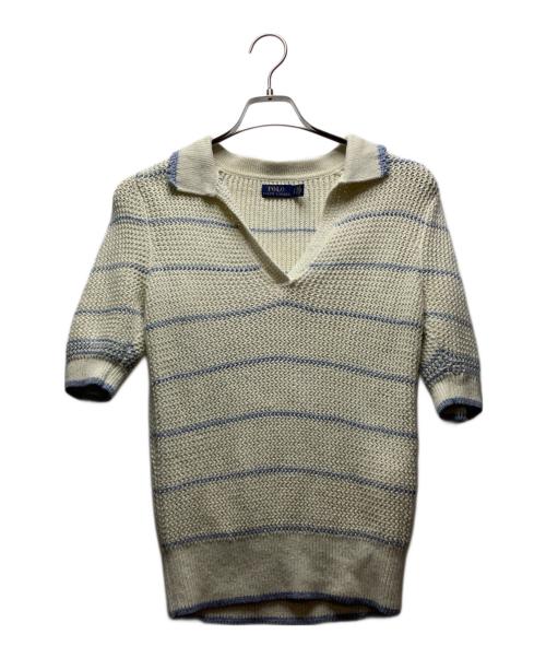 POLO RALPH LAUREN（ポロ・ラルフローレン）POLO RALPH LAUREN (ポロ・ラルフローレン) ニットポロシャツ ホワイト×ブルー サイズ:Sの古着・服飾アイテム