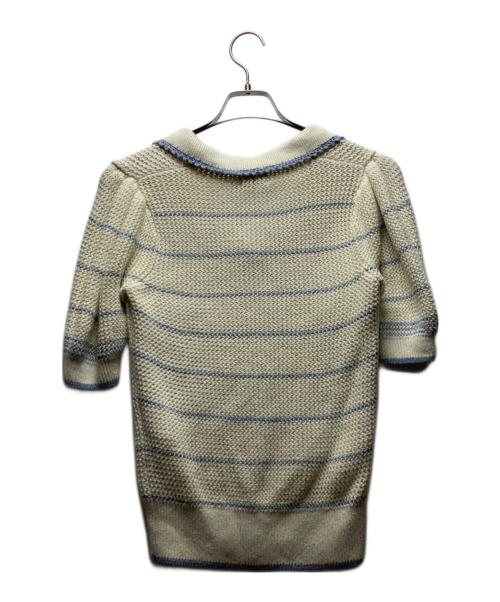 POLO RALPH LAUREN（ポロ・ラルフローレン）POLO RALPH LAUREN (ポロ・ラルフローレン) ニットポロシャツ ホワイト×ブルー サイズ:Sの古着・服飾アイテム