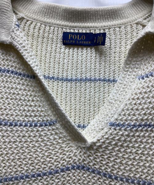 POLO RALPH LAUREN（ポロ・ラルフローレン）POLO RALPH LAUREN (ポロ・ラルフローレン) ニットポロシャツ ホワイト×ブルー サイズ:Sの古着・服飾アイテム