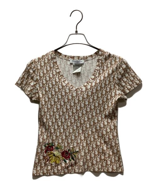 Christian Dior（クリスチャン ディオール）Christian Dior (クリスチャン ディオール) 半袖カットソー ホワイト×ブラウン サイズ:Mの古着・服飾アイテム