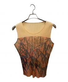 PLEATS PLEASE（プリーツプリーズ）の古着「ノースリーブブラウス」｜オレンジ