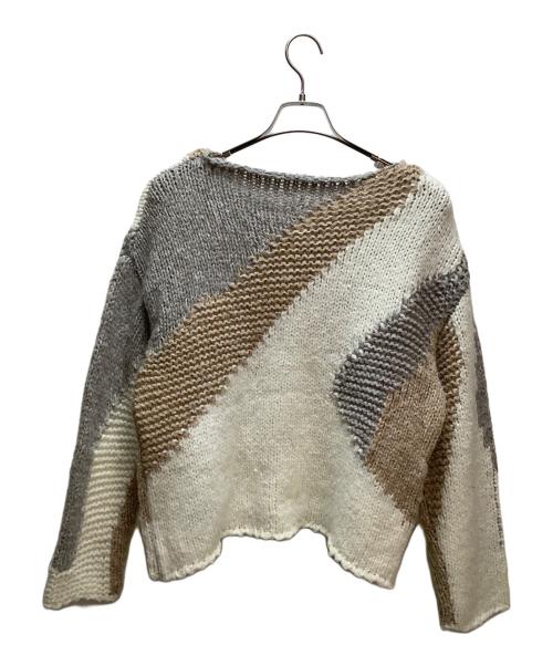 Omekashi（オメカシ）Omekashi (オメカシ) 厚手ニット グレー×ホワイト サイズ:Free 未使用品の古着・服飾アイテム