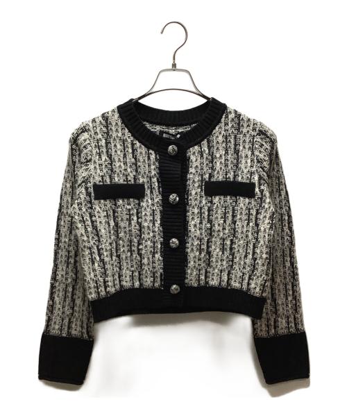 MARY QUANT（マリークヮント）MARY QUANT (マリークヮント) ニットジャケット ホワイト×ブラック サイズ:Mの古着・服飾アイテム