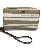 COACHコーチ）の古着「ラウンドジップ財布」｜ベージュ×ホワイト