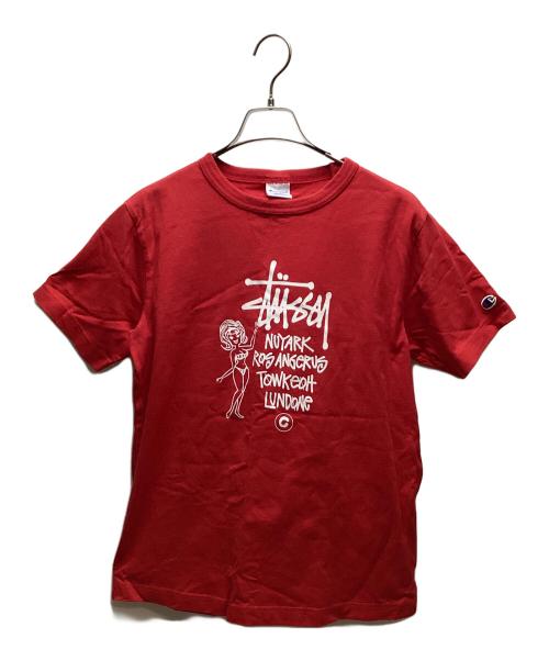 stussy（ステューシー）stussy (ステューシー) Champion (チャンピオン) 半袖カットソー レッド サイズ:Sの古着・服飾アイテム