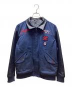 PAPASパパス）の古着「デニムレザージャケット」｜ネイビー