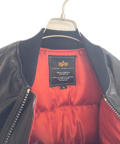 ALPHA（アルファ）ALPHA (アルファ) MA-1レザーダウンジャケット ブラック サイズ:XLの古着・服飾アイテム