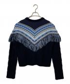 DIESEL Black Goldディーゼル ブラック ゴールド）の古着「DIESEL BLACK GOLD フリンジ ノルディック ニット」｜スカイブルー×ネイビー