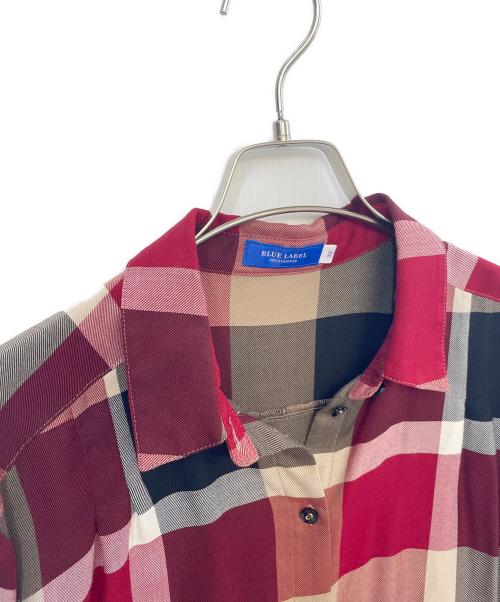 BLUE LABEL CRESTBRIDGE（ブルーレーベルクレストブリッジ）BLUE LABEL CRESTBRIDGE (ブルーレーベルクレストブリッジ) チェックエアリーツイルブラウス レッド サイズ:Ｍの古着・服飾アイテム