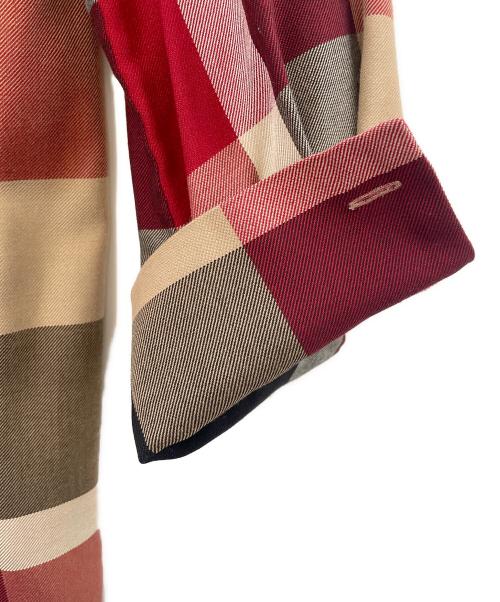 BLUE LABEL CRESTBRIDGE（ブルーレーベルクレストブリッジ）BLUE LABEL CRESTBRIDGE (ブルーレーベルクレストブリッジ) チェックエアリーツイルブラウス レッド サイズ:Ｍの古着・服飾アイテム