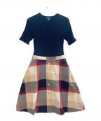 BLUE LABEL CRESTBRIDGEブルーレーベルクレストブリッジ）の古着「半袖ワンピース」｜ブラック×ベージュ