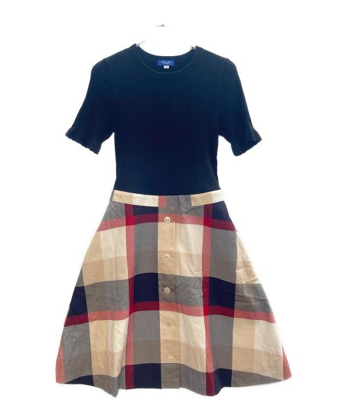 BLUE LABEL CRESTBRIDGE（ブルーレーベルクレストブリッジ）BLUE LABEL CRESTBRIDGE (ブルーレーベルクレストブリッジ) 半袖ワンピース ブラック×ベージュ サイズ:38の古着・服飾アイテム