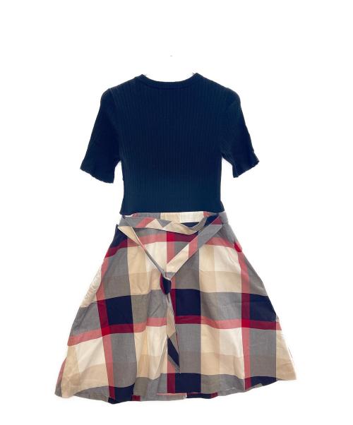 BLUE LABEL CRESTBRIDGE（ブルーレーベルクレストブリッジ）BLUE LABEL CRESTBRIDGE (ブルーレーベルクレストブリッジ) 半袖ワンピース ブラック×ベージュ サイズ:38の古着・服飾アイテム