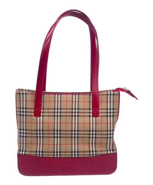 BURBERRY（バーバリー）BURBERRY (バーバリー) トートバッグ ベージュ×レッドの古着・服飾アイテム
