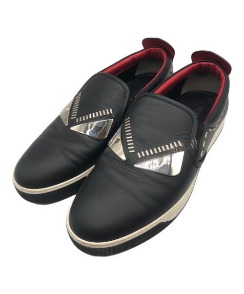 FENDI（フェンディ）FENDI (フェンディ) メタル バグズアイ モンスター レザー スリッポン ブラック サイズ:9の古着・服飾アイテム