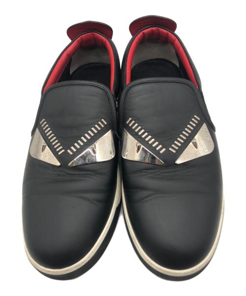 FENDI（フェンディ）FENDI (フェンディ) メタル バグズアイ モンスター レザー スリッポン ブラック サイズ:9の古着・服飾アイテム