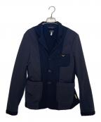 ARMANI JEANSアルマーニジーンズ）の古着「ARMANI JEANS アルマーニジーンズ ウール切り替え テーラードジャケット 30 anniversario jacket エンブレム刺繍入り」｜ブラック