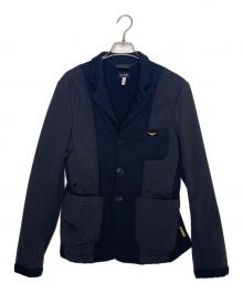 ARMANI JEANS（アルマーニジーンズ）の古着「ARMANI JEANS アルマーニジーンズ ウール切り替え テーラードジャケット 30 anniversario jacket エンブレム刺繍入り」｜ブラック