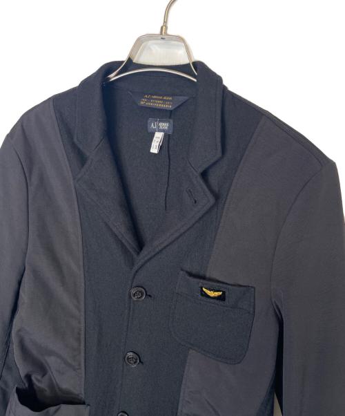 ARMANI JEANS（アルマーニジーンズ）ARMANI JEANS (アルマーニジーンズ) ARMANI JEANS アルマーニジーンズ ウール切り替え テーラードジャケット 30 anniversario jacket エンブレム刺繍入り ブラック サイズ:XSの古着・服飾アイテム