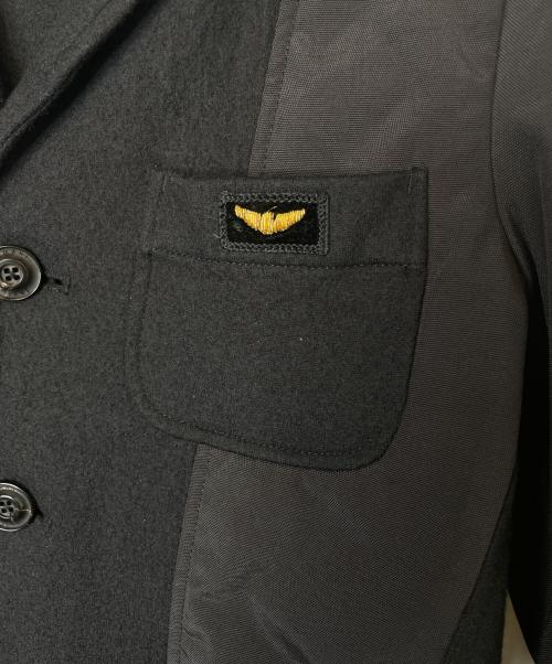 ARMANI JEANS（アルマーニジーンズ）ARMANI JEANS (アルマーニジーンズ) ARMANI JEANS アルマーニジーンズ ウール切り替え テーラードジャケット 30 anniversario jacket エンブレム刺繍入り ブラック サイズ:XSの古着・服飾アイテム