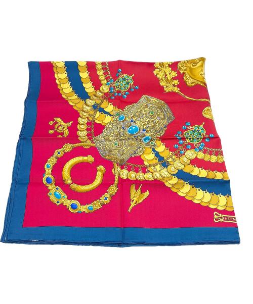 HERMES（エルメス）HERMES (エルメス) シルクスカーフ ブルー×レッドの古着・服飾アイテム