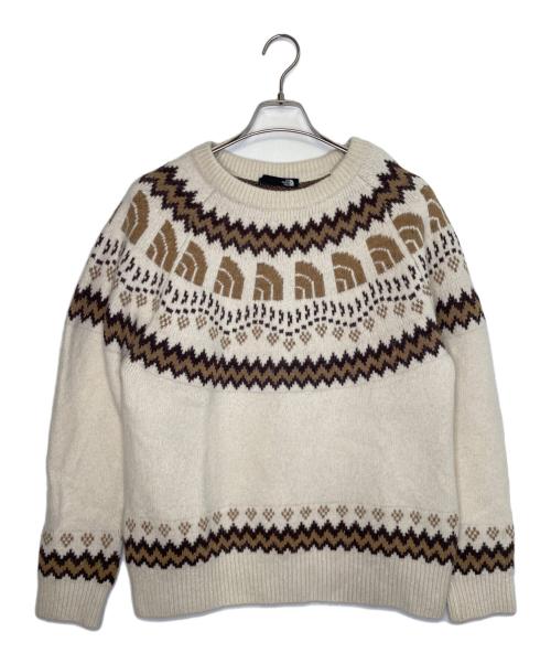THE NORTH FACE（ザ ノース フェイス）THE NORTH FACE THE NORTH FACE ザ ノース フェイス HALF DOME NORDIC SWEATER ハーフドームノルディックセーター ニット セーター ラグラン ホワイト×ブラウン サイズ:Lの古着・服飾アイテム