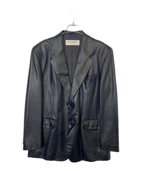 BALMAIN（バルマン）BALMAIN (バルマン) レザーテーラードジャケット ブラック サイズ:LLの古着・服飾アイテム