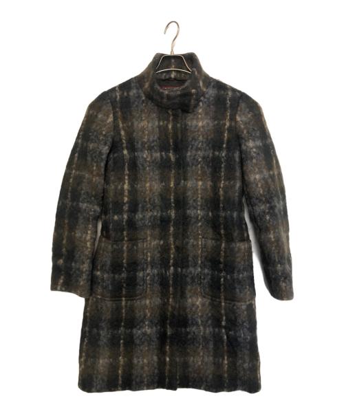 MaxMara（マックスマーラ）MaxMara (マックスマーラ) スタンドカラーコート ブラウン×ブルー サイズ:40の古着・服飾アイテム