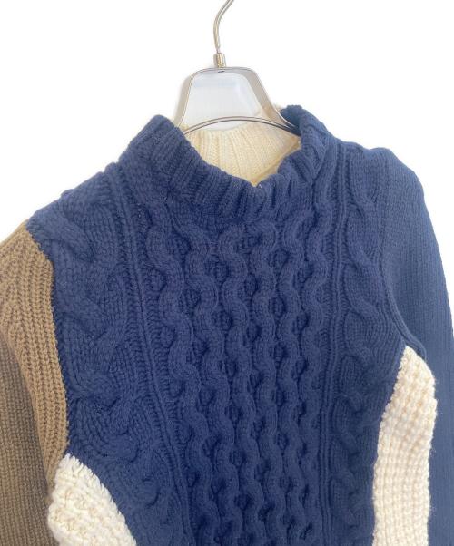 sacai（サカイ）sacai (サカイ) 再構築ローゲージニット ネイビー×ホワイト サイズ:2の古着・服飾アイテム