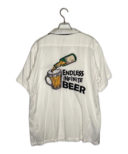 HOUSTON（ヒューストン）HOUSTON (ヒューストン) HOUSTON ヒューストン BEER ボーリングシャツ 開衿シャツ ホワイト サイズ:Lの古着・服飾アイテム