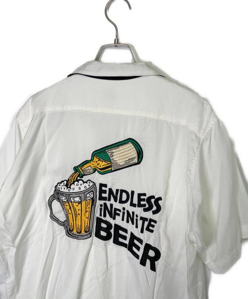HOUSTON（ヒューストン）HOUSTON (ヒューストン) HOUSTON ヒューストン BEER ボーリングシャツ 開衿シャツ ホワイト サイズ:Lの古着・服飾アイテム