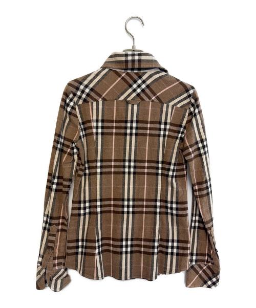 BURBERRY BLUE LABEL（バーバリー ブルー レーベル）BURBERRY BLUE LABEL (バーバリー ブルー レーベル) チェックシャツ ブラウン サイズ:36の古着・服飾アイテム