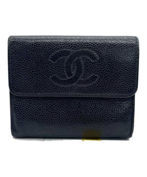 CHANEL（シャネル）CHANEL (シャネル) 3つ折り財布 ブラックの古着・服飾アイテム